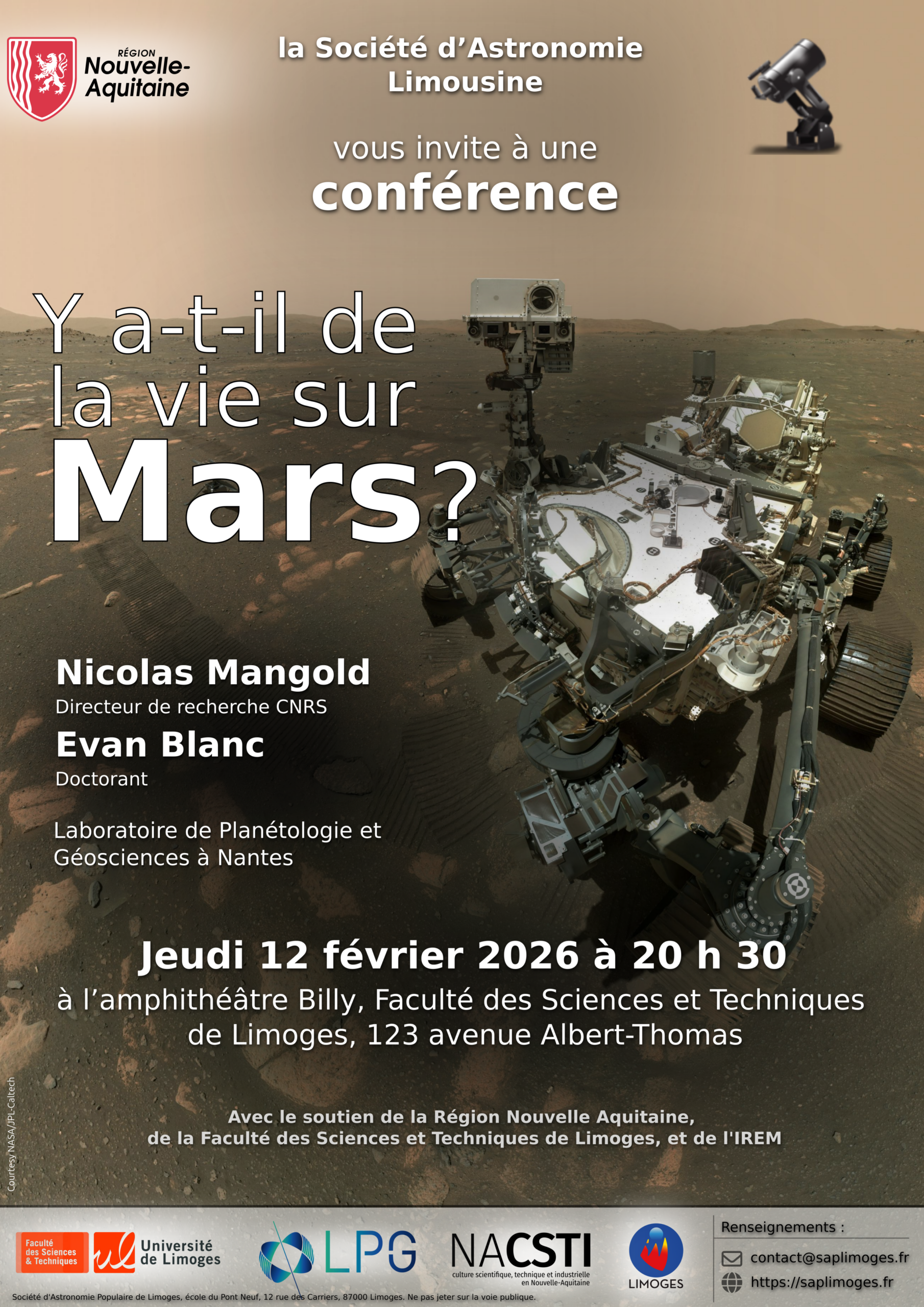 Affiche de la conférence d'astronomie organisé par la Société d'Astronomie Limousine